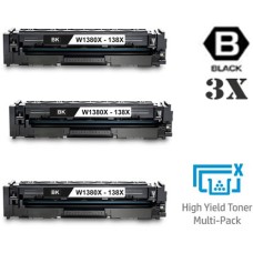 3 PACK Hewlett Packard HP 138X W1380X combo Laser Toner Cartridge Premium Compatible