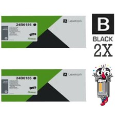 2 PACK Genuine Lexmark 24B6186 Black Laser Toner