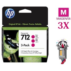 Genuine HP712 Magenta Standard Yield Ink Cartridge, 3/Pack (3ED78A)