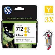Genuine HP712 Yellow Standard Yield Ink Cartridge, 3/Pack (3ED79A)