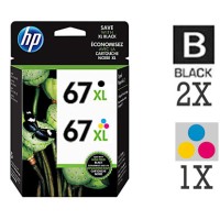 3 PACK Genuine Hewlett Packard HP67XL Black High Yield Inkjet Cartridge