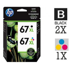 3 PACK Genuine Hewlett Packard HP67XL Black High Yield Inkjet Cartridge