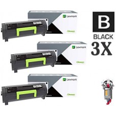 3 PACK Lexmark 56F1H00 Black High Yield Toner Cartridge Premium Compatible