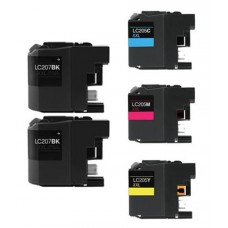 5 PACK Brother LC207 LC205 combo Ink Cartridges Remanufactured