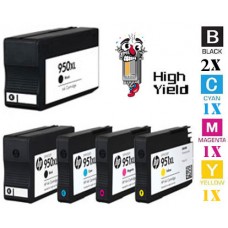 5 PACK Hewlett Packard HP950XL / HP951XL High Yield combo Ink Cartridges Remanufactured