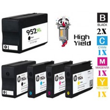 5 PACK Hewlett Packard HP952XL High Yield combo Ink Cartridges Remanufactured