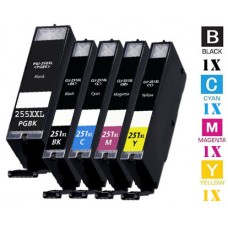 5 PACK Canon PGI255XXL CLI251XL High Yield combo Ink Cartridges Remanufactured