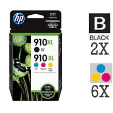 8 PACK Genuine Hewlett Packard HP910XL High Yield combo Ink Cartridges