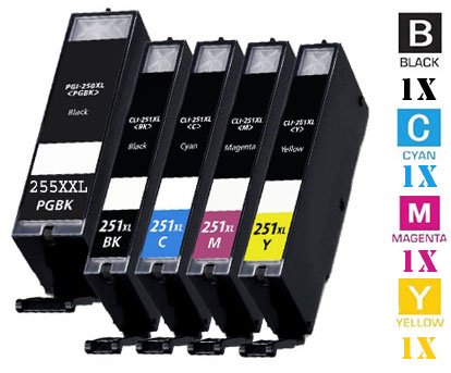 6 Pack Canon PGI255XXL CLI251XL Ink Cartridges